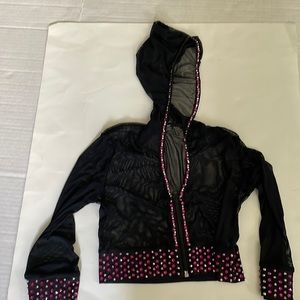 Dance costume mesh zip up hoodie crop Swarovski rhinestones